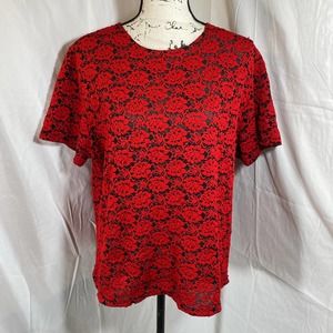 Woman's Short Sleeve Floral Print Lace Blouse